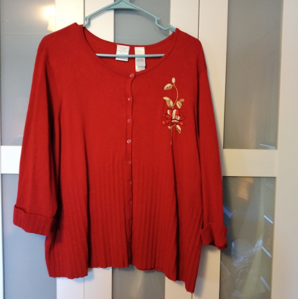 Red cardigan sweater